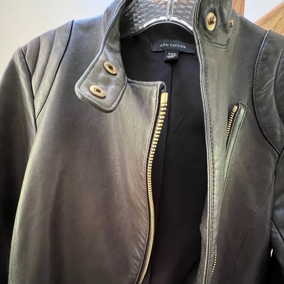 Ann Taylor 100% Genuine Leather Gray Moto Jacket buttery real leather - Picture 10 of 16